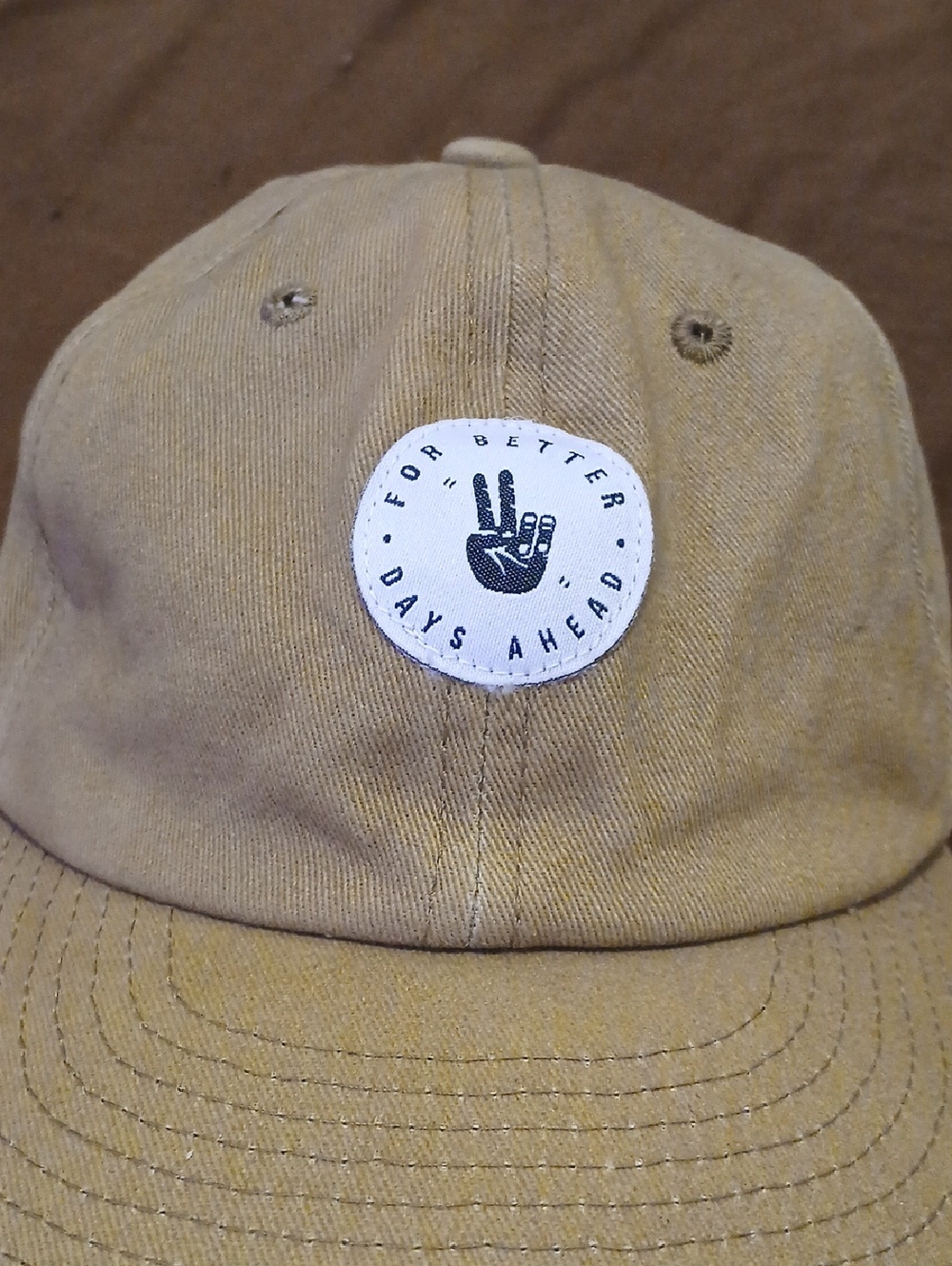 Embroidered Peace Sign Tan Baseball Cap - "For Better Days Ahead"